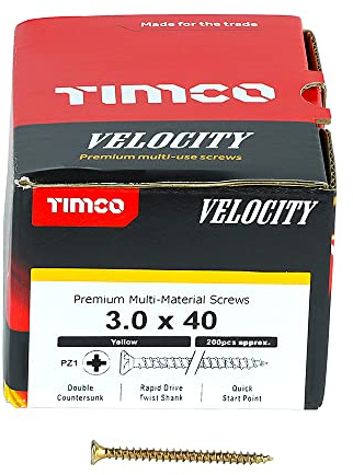 TIMCO Velocity Premium Multi-Use Countersunk Gold Woodscrews - 3.0 x 40 - Box of 200
