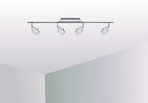 Trango 4-flammig 2002-048 LED Wohnzimmer Lampe *OLI* in Chrom-Optik inkl. 4x 5 Watt LED Modul Deckenlampe I Deckenstrahler I Deckenleuchte I Schlafzimmer Leuchte schwenkbar und drehbar mit Glasschirm