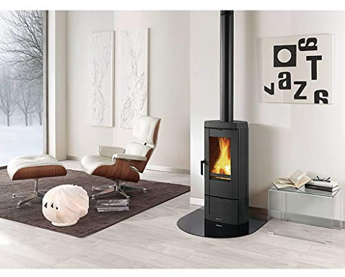 Nordica Candy Poêle à bois entièrement en fonte émaillée, à haut rendement thermique, Avec verre en céramique résistant jusqu’à 750 °C, avec conduit de fumée de Ø 120 mm sur le dessus - Dimensions : 404 x 890 x 400 mm - Consommation horaire de 2 kg/h - Volume de chauffe de 206 m³ - Puissance thermique nominale de 7,2 kW