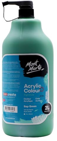 MONT MARTE Discovery School Peinture acrylique Vert sève 2 l Idéal pour les étudiants et les artistes Excellente couverture et séchage rapide Couvercle pompe inclus