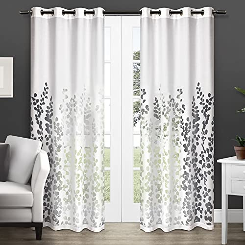EXCLUSIVE HOME Wilshire Burnout Sheer Grommet Top Curtain Panel Pair, 54x84, Winter White
