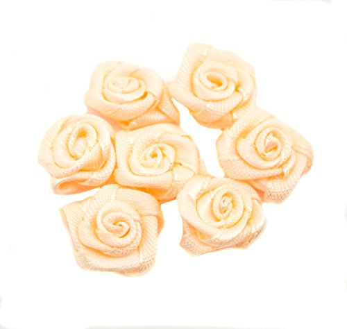 HAND Made Small Ribbon Rose Flower Sew On Trims 15 mm, Embellishments of 50 Peach Pack