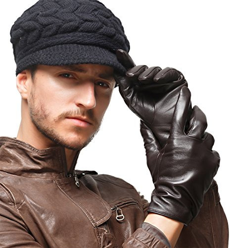 Nappaglo Herren klassische Lammfell Leder Handschuhe Touchscreen Reines Kaschmir-Futter Winter Warm Handschuhe (XXL (Umfang der Handfläche:24.1-25.4cm), Dunkelbraun(Touchscreen))