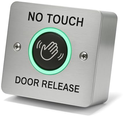 SecureMyDoor No Touch Exit Button, Hands-Free Door Release Switch | LED Indicator, Surface Mount, Infrared Technology, Brushed Stainless Steel