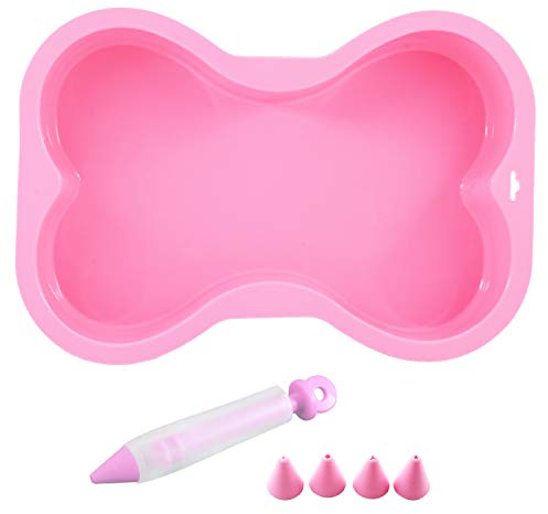 Chien Moule à gâteau d'anniversaire en silicone premium OS Forme Poêle – antiadhésif Moule à gâteau Idéal pour chiens chats Chiot dragées, Fournitures, cadeaux et décorations (Rose) par Hinmay