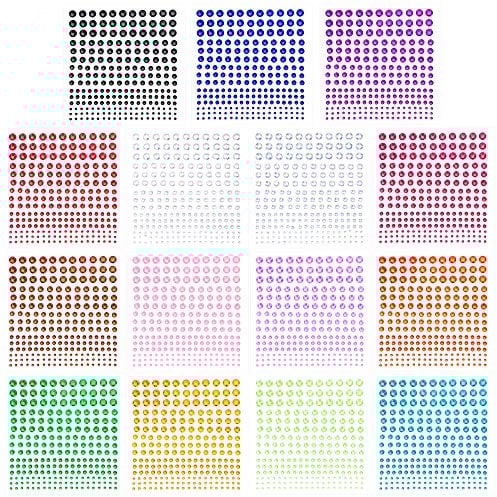 PHOGARY Self-Adhesive Rhinestone Sticker 3375 Pieces Crystal in 5 Size 15 Colors Bling Craft Jewels Gem Stickers for Crafts, Body, DIY Nails, Festival, Carnival, Makeup, Hair