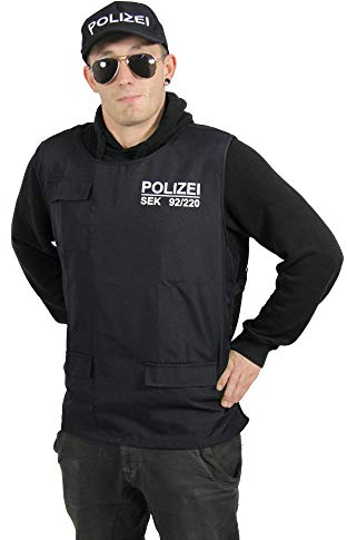 Foxxeo Polizei Weste und Polizei Mütze für Erwachsene SEK Uniform SWAT Kostüm Set für Herren Fasching Karneval Größe S