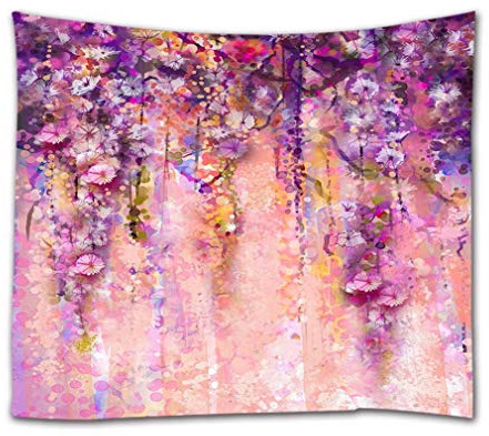 A.Monamour Wandteppiche Rosa Und Violette Farbe Glyzinien Blumen Aquarellmalerei Bokeh Lila Blumenhintergrunddruckgewebe Wandteppich Wandbehänge Für Schlafzimmer Wohnzimmer Schlafsäle 153X203Cm
