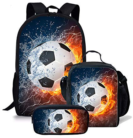 Rucksack für Jungen und Mädchen, Motiv: süßer Katze, Hund, Panda, Tiger, Schildkröte, Schulrucksack-Set mit Lunchtasche, Coole Fußball Cgk, One_Size, Rucksack Rucksäcke