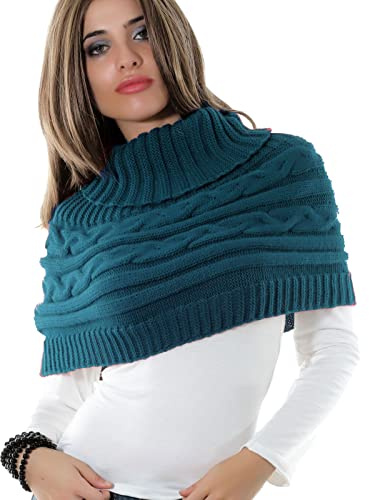 Toocool Damen Poncho Rollkragen Strick-Cape Bolero Dolcevita Schal LO-AS0430