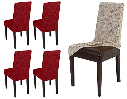 BEAUTEX Universal Stretch Stuhlhussen Sets, elastische Husse Bi-Elastic, Streifen, Farbe wählbar (Bordeaux 4er Set)