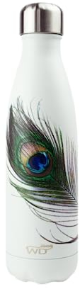 WD Lifestyle- Bottiglia Termica Acciaio Inox 500 ml - 24 Ore Freddo - 12 Ore Caldo - Decoro PAVONE