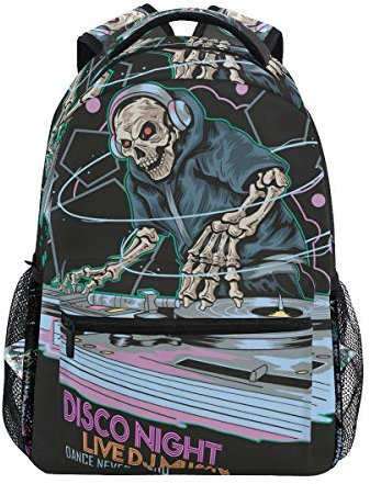 Sugar Skull Dj Funky Backpack Bookbag for Boy Girl Large Travel Laptop Shoulder Bag for Women Men