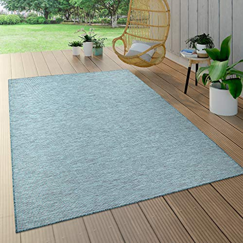 Paco Home Outdoor Teppich Balkon Terrasse Pastellfarben Flachgewebe Gartenteppich Modern, Grösse:140x200 cm, Farbe:Petrol