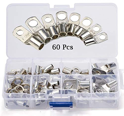 Generic Set di 60 terminali ad anello, con foro per bulloni, in rame stagnato, morsetti di collegamento per cavi, per batterie per auto SC (argento)