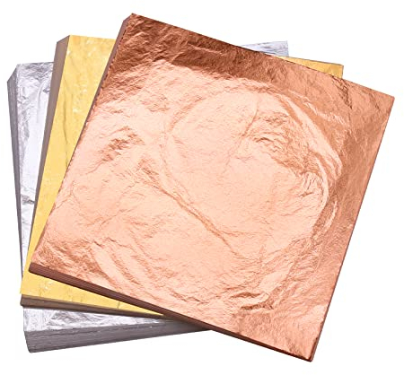 KINNO 300 Blattgold Imitation Blattgold zum Basteln Schlagmetall Kunstprojekt, Gold Leaf für Kunst, Vergoldung Handwerk, Dekoration, Möbel, Makeup Health & Spa(3 Farben), Möbel Dekoration 14x14 cm