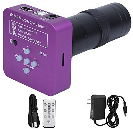 Fotocamera per microscopio Industriale Full HD 51MP 2K 1080P HDMI USB, Obiettivo con Attacco C Zoom 8X-130X 5100 CMOS Pixel Videocamera Digitale Elettronica con Telecomando,Spine statunitensi