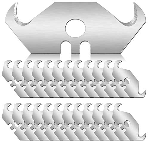 Bonsicoky 50PCS Utility Hook Blades Steel Razor Blades Safety Horn Knife Blades with Storage Box for Cutting Carpets, Wallpaper, Roofing Materials