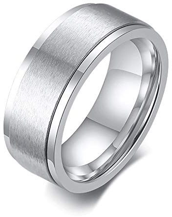 BlackAmazement Drehring Edelstahl gebürstet Spinner Ring drehbar schwarz Silber Damen Herren (Silber, 57 (18.1))