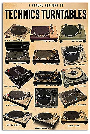 TNND A Visual History Of Technics Turntables Classic Turntable Lovers Record Player Music Metal Sign Bathroom Decor Vintage Mural 8X12 inches