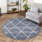 carpet city Teppich Scandi-Look Wohnzimmer Blau - 120x120 cm Rund - Ethno Raute-Optik - Boho-Teppiche Kurzflor Modern - Tricolor Soft&Weich - Flachflor Schlafzimmer