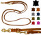 Hundeleine Fettleder Messing kleine Hunde/große Hunde 2m / 2,40m / 2,80m / 3,50m / 5m Doppelleine verstellbar (5m X 15mm, Cognac)