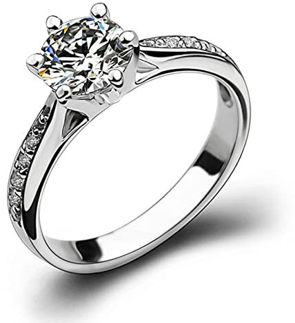 Aotiwe Verlobungsring für Frau, Hochzeitstag Geschenke für Frauen 6 Klauen Zirkon Kanal Set Ring Runden Versilbert Größe 60 (19.1)