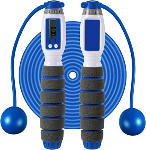 Corde à sauter réglable sans fil avec compteur électronique intelligent de calories pour femmes, enfants, adultes, sports d'intérieur et d'extérieur (bleu)