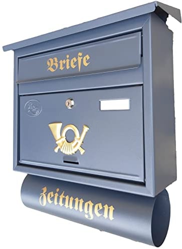R&D Großer Briefkasten/Postkasten XXL mit Abnehmbarer Zeitungsrolle Flachdach Katalogeinwurf Zeitungsfach (T5P Athrazit/Grau RAL 7016)