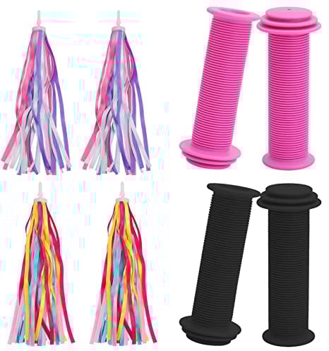 Ruicaifu 2 Paar Fahrradgriffe mit Bunte Lenker, Kinder Fahrradzubehör Rutschfester Weichem Gummi Lenkergriffe Fahrrad Kinder 22mm Fahrradlenker Quaste Luftschlangen für Roller Dreirad Kinder Laufrad