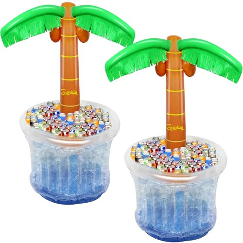 Zcaukya Set mit 2 aufblasbaren 152,4 cm großen Palmenkühlern für tropische Hawaii-Partyzubehör Pool Party Dekorationen