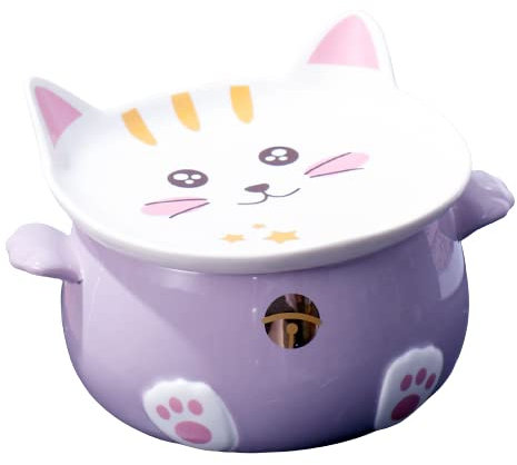 34 OZ Ceramic Cute Cat Bowl with Lid Instant Ramen Noodle Bowl Large Soup Bowl, Pasta Bowls, Dessert Bowls with Handle Ramen Lovers Gift,Purple