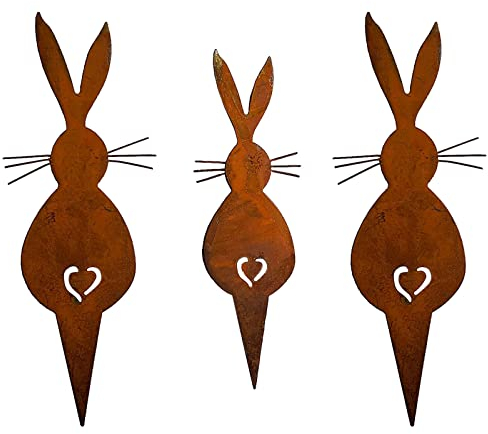 Haohon Osterdeko für Draußen Rost Gartenstecker Osterhase Shabby Look Groß Rostdeko Gartendeko Außen Osterdekoration Metall Vintage Ostern Rost Frühling Deko (A2-3pcs)