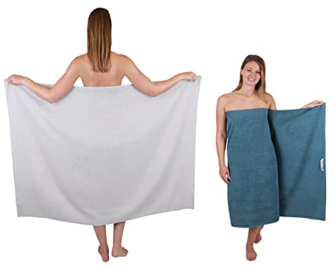 Betz 2 Stück Maxi Duschtücher XXL Badetuch Duschtuch Größe 100x150cm Berlin Farbe Silbergrau/taubenblau