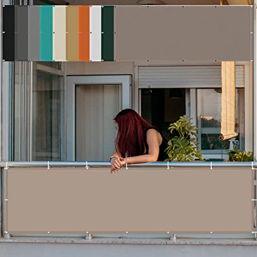 Balkon Sichtschutz Seitenmarkise 85 x 1000 cm Ohne Bohren Windschutz Gewebeplane HDPE aus Starken Material für Seite den Balkon Garten Terrasse, Khaki
