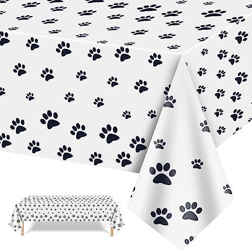 POPOYU 137 x 274cm Hundepfotendruck Einweg-Tischdecke Dschungel-Safari-Tier Tischdecke Plastik Wasserdicht Hundepfotendruck Tisch Cover für Kinder Geburtstagsfeier Dschungel-Safari-Motto-Partyzubehör