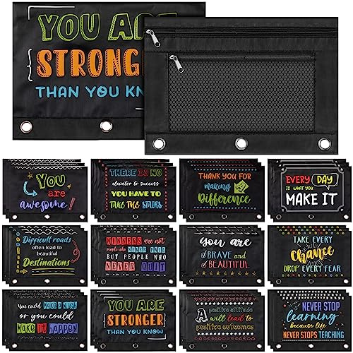 Honoson 36 Pcs Pencil Pouch for 3 Ring Binder Bulk, Inspirational