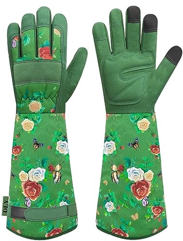 DLY Gartenhandschuhe-Damen und Herren, Lange-Rosenhandschuhe, Atmungsaktive Leder-Garten-Handschuhe, Arbeitshandschuhe mit Unterarmschutz