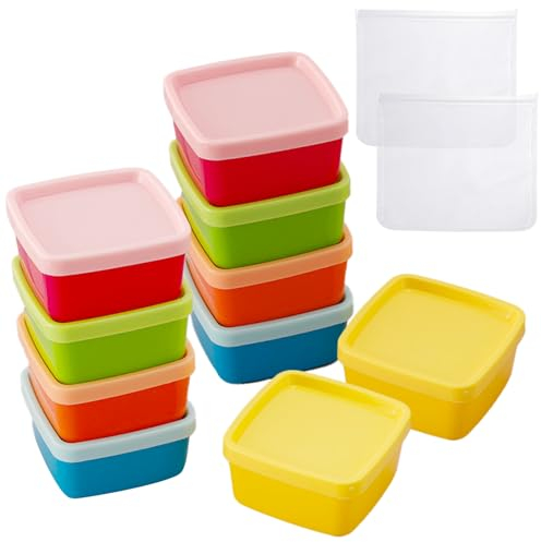 TYXHXTF 10 Stück Mini Frischhaltedosen Mehrfarbig Kleine Aufbewahrungsbox mit Deckel, Mini Camping Dosen für Soßen, Dips und Gewürze (6 * 6 * 3,5cm)