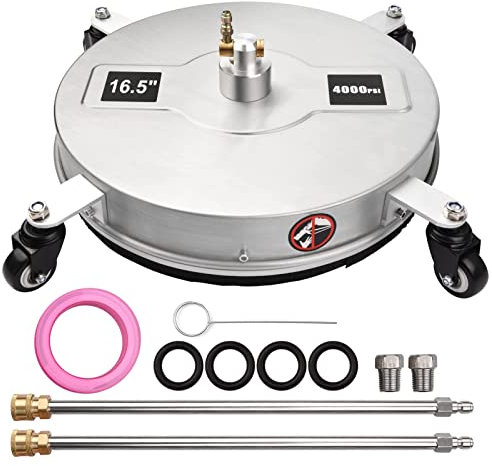 Hochdruckreiniger-Oberflächenreiniger, 42 cm/16,5 Zoll, 4000 PSI Hochdruckreiniger-Zubehör mit 1/4 Zoll Schnellanschluss, 4 Rädern, 2 Düsen, 2 Verlängerungsstäben, Edelstahlgehäuse