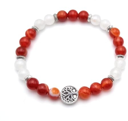 Bracelet Désir de grossesse | PMA | FIV Pierre de lune et Cornaline avec Arbre de vie en Pierres Naturelles Taille 15 à 22 cm selon votre poignet | Perles rondes 6 mm | Création Artisanale Française