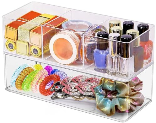 NICKLIN Kosmetik Organizer,2pcs Badschrank Organizer Schminke für Schublade 1-Fach und 3-Fächer,Make Up Organizer,Acryl Schlafzimmer Schminktisch Organizer,Schminkaufbewahrung für Dresser Schminktisch