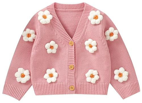 LAWKUL Baby Toddler Girl Warm Jumper, Floral Long Sleeve Cardigan | Baby Girls' Knitwear, Cozy and Cute Fall Winter Clothes With Floral