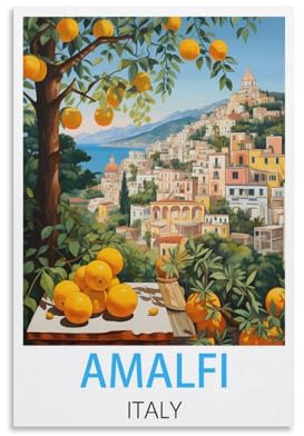 Amalfi Italien-Vintage-Reiseposter, 50 x 75 cm, Leinwand-Kunst-Poster und Wandkunst, Bilddruck, Schlafzimmer-Dekor