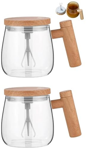 Tasse À Café À Agitation Automatique, Tasse Mélangeur Automatique,Tasse en Verre Auto-mélangeuse Électrique en Verre Borosilicaté À Grande Vitesse pour Remuer Café/Lait/Thé/Chaud Chocolat (2 Pièces)