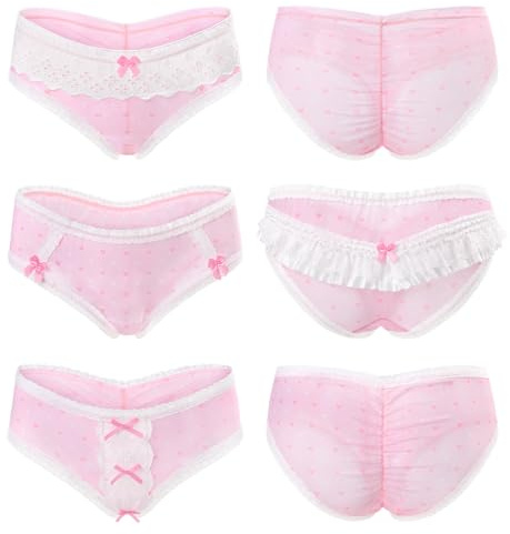 LittleForBig Set di 3 mutandine da donna, in rete morbida, in pizzo, comode da donna, colore rosa