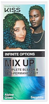 KISS Mix Up Complete Bleach & Semi-Permanent Hair Color Kit, Intelligent Color Technology, 2 Colors, Custom Combinations, Long- Lasting, Lasts Up To 50 Washes - Sapphire & Alpine Green