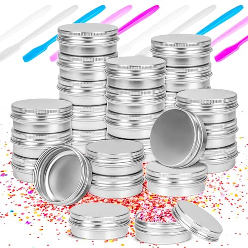 MotBach 24 Pack 0.5 oz Aluminum Tin Jar Refillable Containers, Aluminum Screw Round Tin Container Metal Tins with lids for Salve Lotion Cosmetic Lip Balm Cream Candles, 15 ml Silver