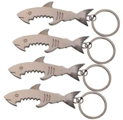 COLLBATH 4 Stücke Haifisch Flaschenöffner aus Kreative Tragbare Flaschenöffner für Partys Hochzeiten und Den Heimbar Bereich Silber