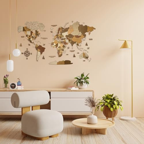 Hölzerne Weltkarte (Deutsch) - 3D Art Large Wall Decor - Karte Größe (M, L, XL) Jeder Anlass Geschenkidee - Wandkunst für Haus, Küche oder Büro (KALIFORNIEN, XL (213x113 cm))